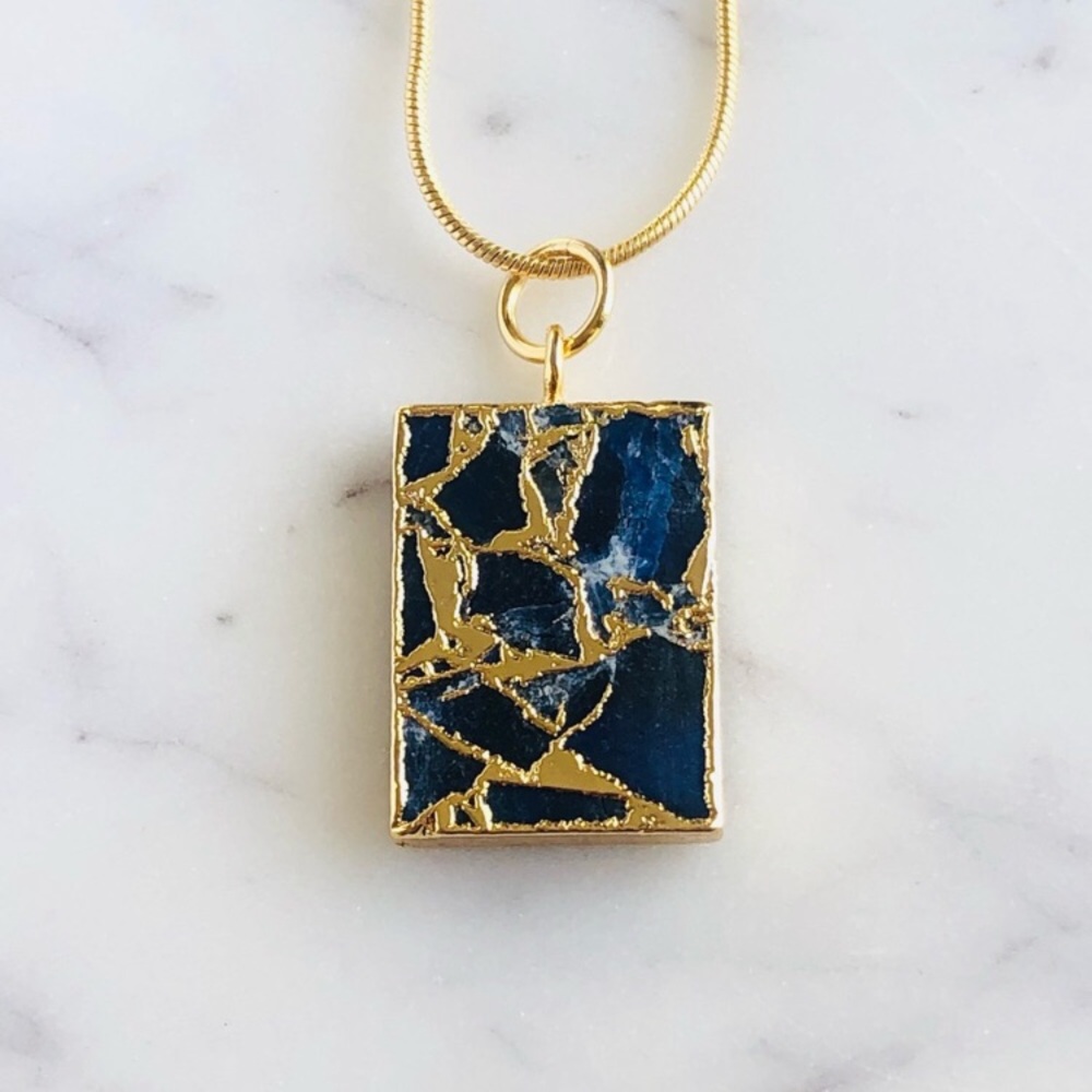 18K Gold Plated Sapphire Snake Chain Statement Necklace